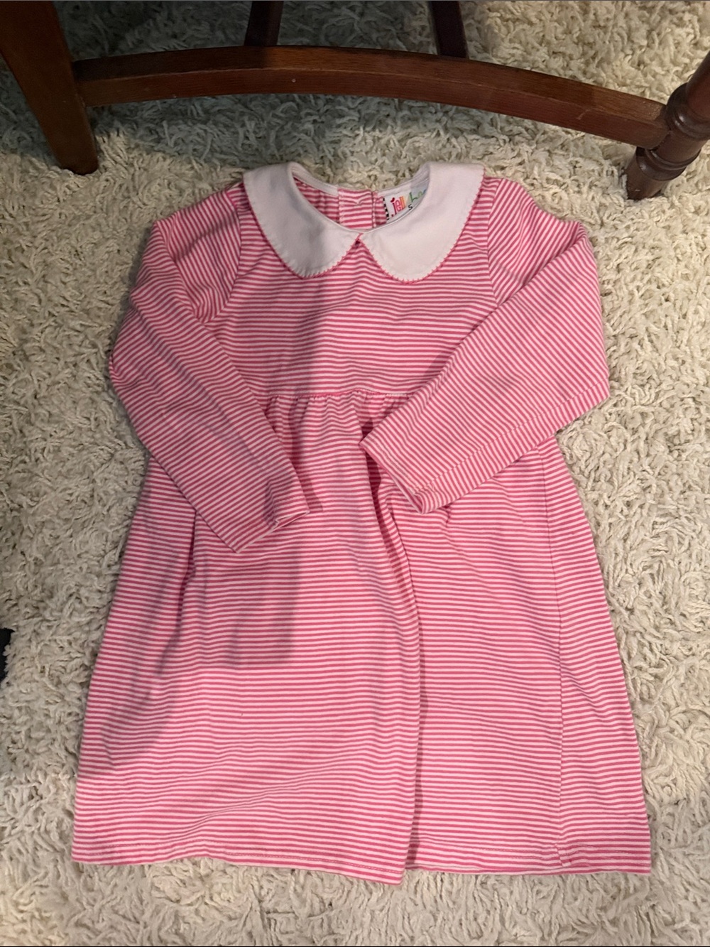Girls Pink Stripe Long-Sleeve Nightgown with White Peter Pan Collar